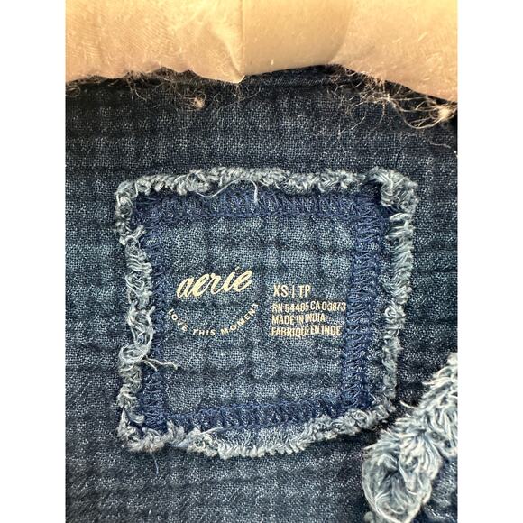AERIE | Blue Crinkle Gauze Button Front Shirt Oversized Boho Top | XS - Picture 6 of 6